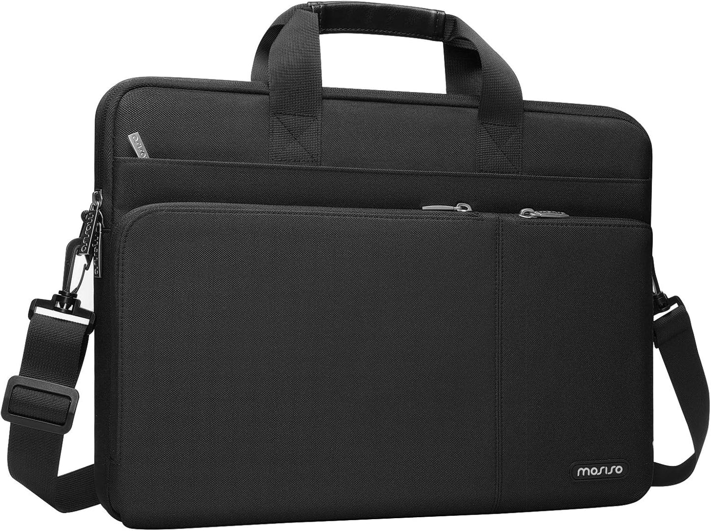 MOSISO 360 Protective Laptop Shoulder Bag Compatible with MacBook Pro 16 2023-2019 M2 A2780 M1 A2485 Pro/Max A2141,15-15.6 inch Notebook,Polyester Sleeve with 3 Front Pockets&Fix Handle&Belt,Black - PuriLite
