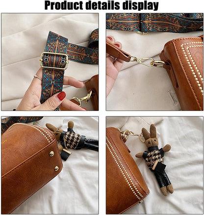 Purilite Select | Vintage Bucket Crossbody Bag | Adjustable Strap Purse with Bunny Charm | Retro Studded Shoulder Bag for Daily Use