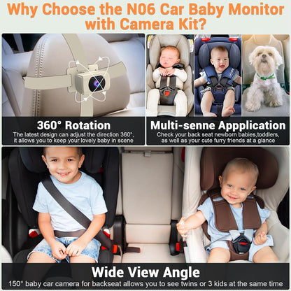 Rohent Baby Car Camera HD 1080P - Rear-Facing Infant Monitor with Night Vision Car Camera for Baby 150° Wide-Angle Lens Anti-Glare Screen Easy Install 360° Adjustable Display