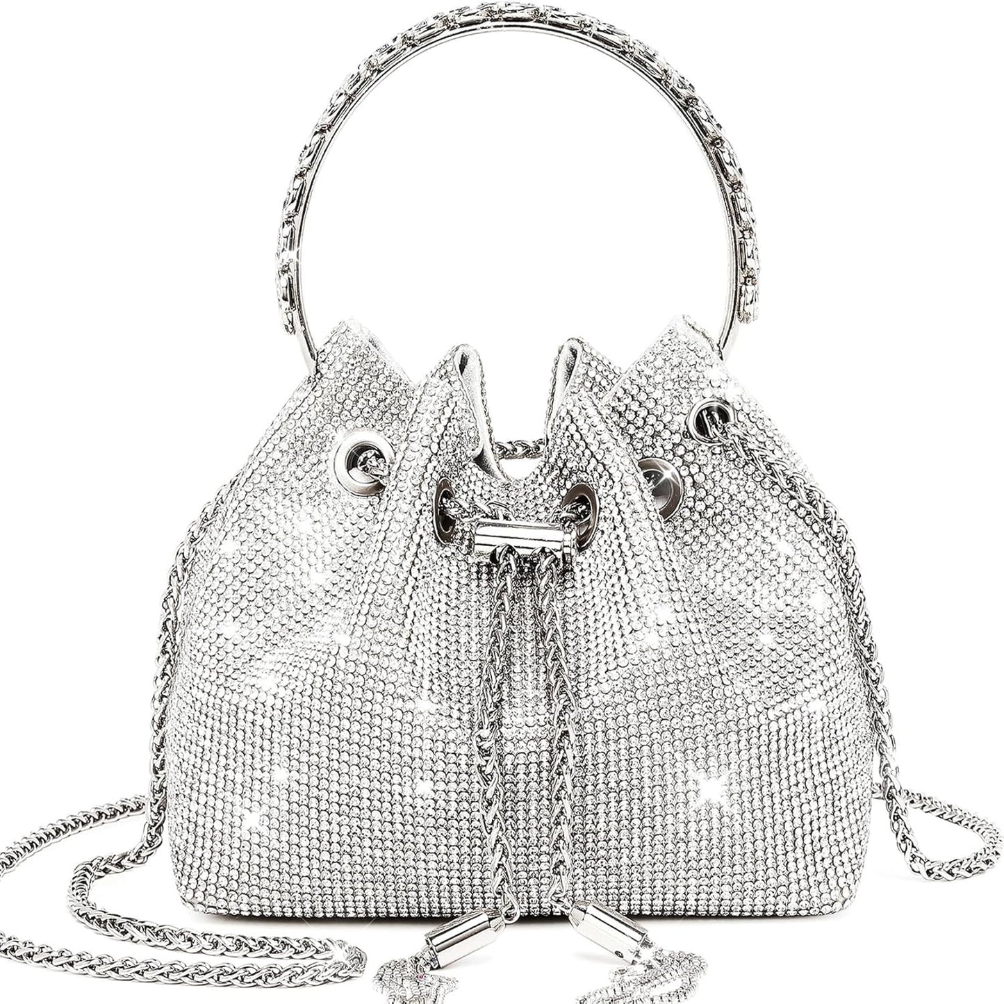 Rhinestone Purse for Women Sparkly Rhinestone Bag Evening Bag Silver Clutch Purses Bling Crossbody Bags for Women