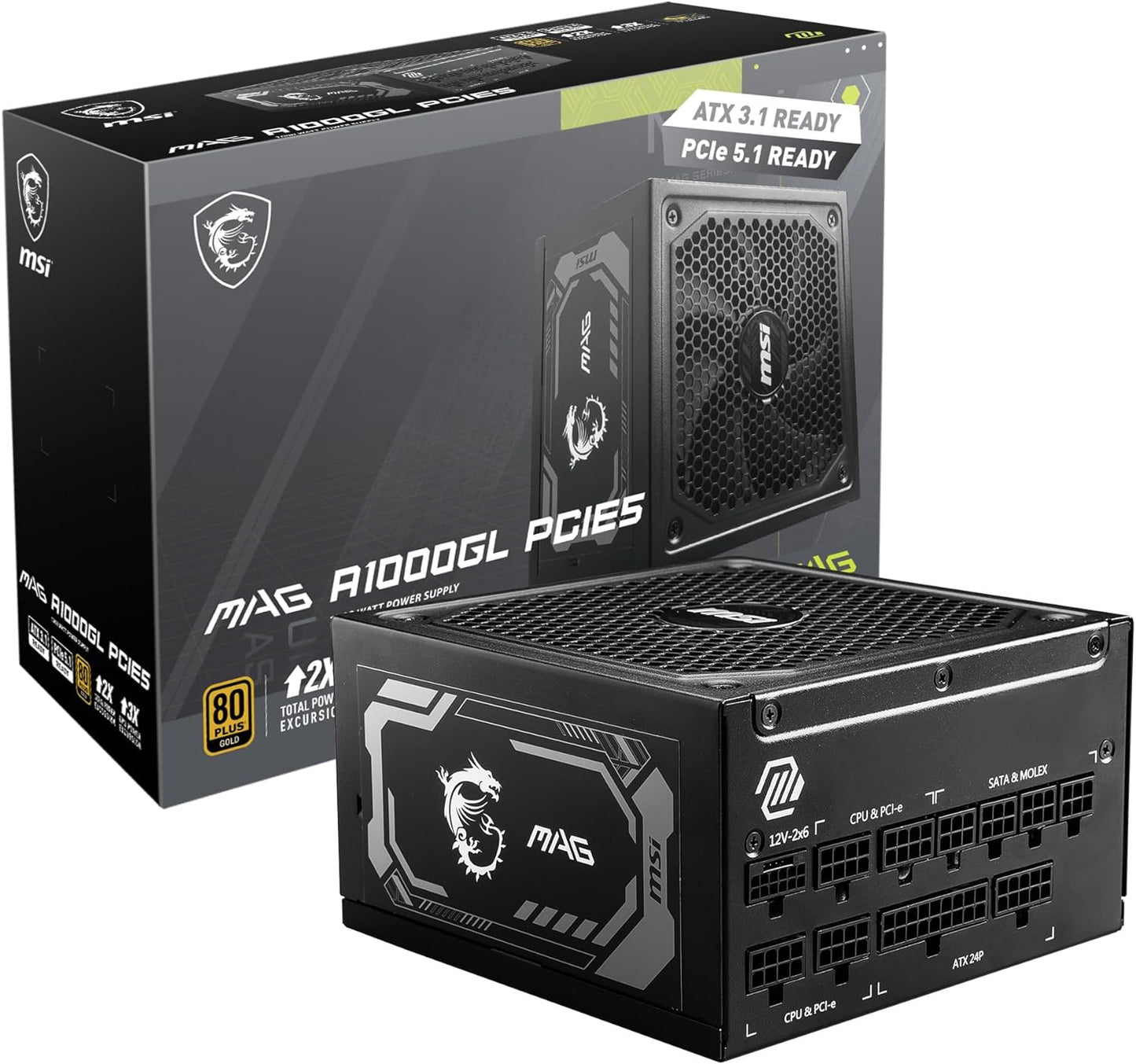 MSI MAG A750GL PCIE 5 Gaming Power Supply - Full Modular - 80 Plus Gold Certified 750W - Compact Size - ATX PSU - PuriLite