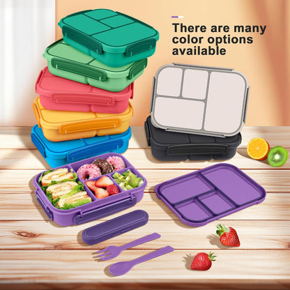 Amathley Lunch Box Kids,Bento Box Adult Lunch Box,Leakproof Lunch Containers for Adults/Kids/Toddler,1200ML-4 Compartments bento Lunch box with Utensil,Microwave & Dishwasher Safe(Dark Gray)
