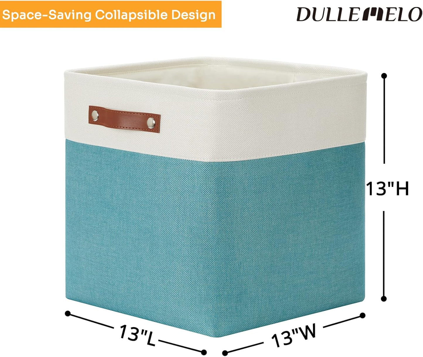 DULLEMELO Storage Baskets for Shelves, Fabric Collapsible Rectangular Storage Bins for Shelves, Closets, Nursery, Home, Office, Empty Gift Baskets (White&Teal)