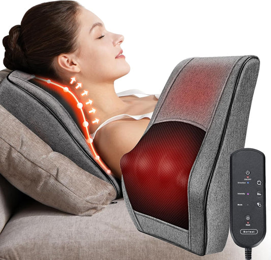 Boriwat Back Massager Neck Massager with Heat, Shiatsu Massage Pillow for Pain Relief, Masseur for Neck, Back, Shoulder and Leg, Gifts for Men Women Mom Dad, Stress Relax at Home and Office
