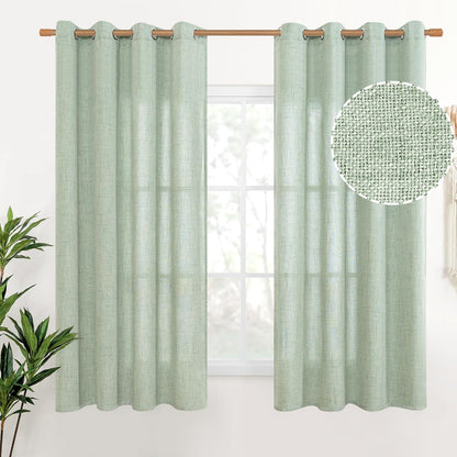 YoungsTex Natural Linen Curtains 84 Inch Long for Living Room Bedroom Grommet Top Light Filtering Privacy Linen Textured Window Semi Sheer Drapes, 2 Panels, 52x84 Inch, Natural