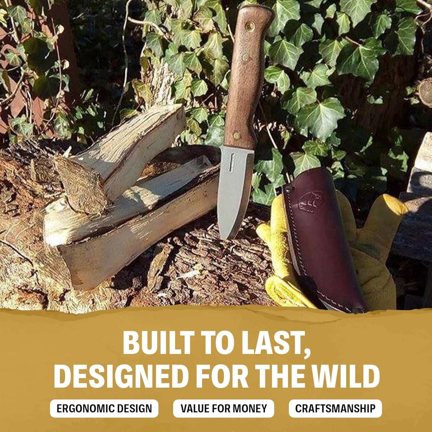 Condor Tool & Knife Bushlore 4.375-Inch Drop Point Blade, Handle with Leather Sheath, Plain