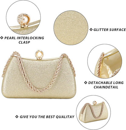 Buric Evening Clutch Bag for Women Glitter Shiny Dress Purse Wedding Bride Handbags Evening Clutches for Cocktail Party