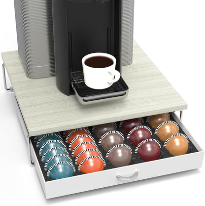 DecoBrothers Vertuo Pod Holder VertuoLine Drawer Storage for Nespresso Coffee Capsules, Crystal Tempered Glass, White