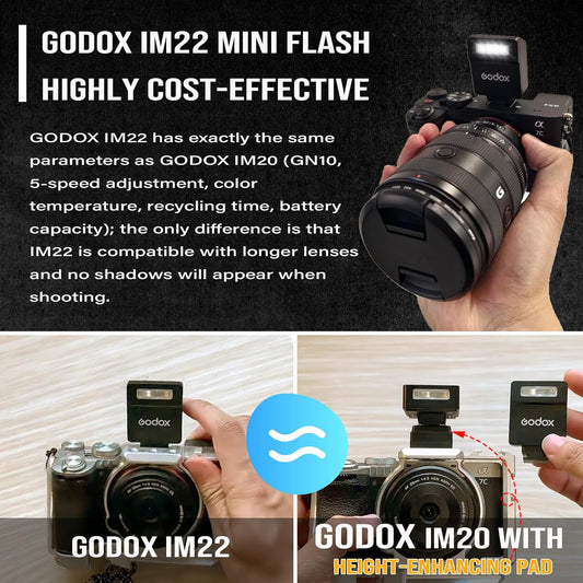 Godox Flash Godox iM22 Mini Camera Flash - GN10/470 mAh/Type-c Charge/440 Full-Power Flashes/3s Recycle Times/5 Power Levels/Manual, Camera Flash for Sony zv1/Sony zve10/Ricoh gr3/Fujifilm f1 etc. - PuriLite
