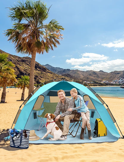 Glymnis Beach Tent Pop Up Beach Tent XL 4-6 Person Easy Setup Portable Sun Shelter UPF 50+ Sun Shade Tent with Carry Bag for Beach Garden Picnic