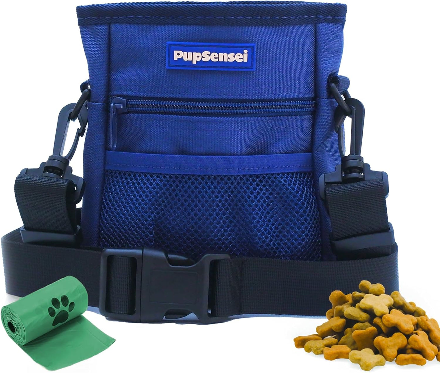 PupSensei Dog Treat Pouch, Durable Oxford Polyester, No-Spill Magnetic Closure, Treat Pouches for Pet Training with Metal Clip, Waist Belt, Adjustable Strap, Poop Bag Dispenser (Army Green)