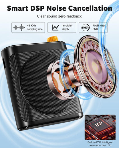Tearstone Voice Amplifier for Teachers with Bluetooth, Dual Magnetic Mics Portable Rechargeable Speaker with Clip-On Lapel Microphones for Classroom, Tour Guide, Public Speaking, Training (Black)