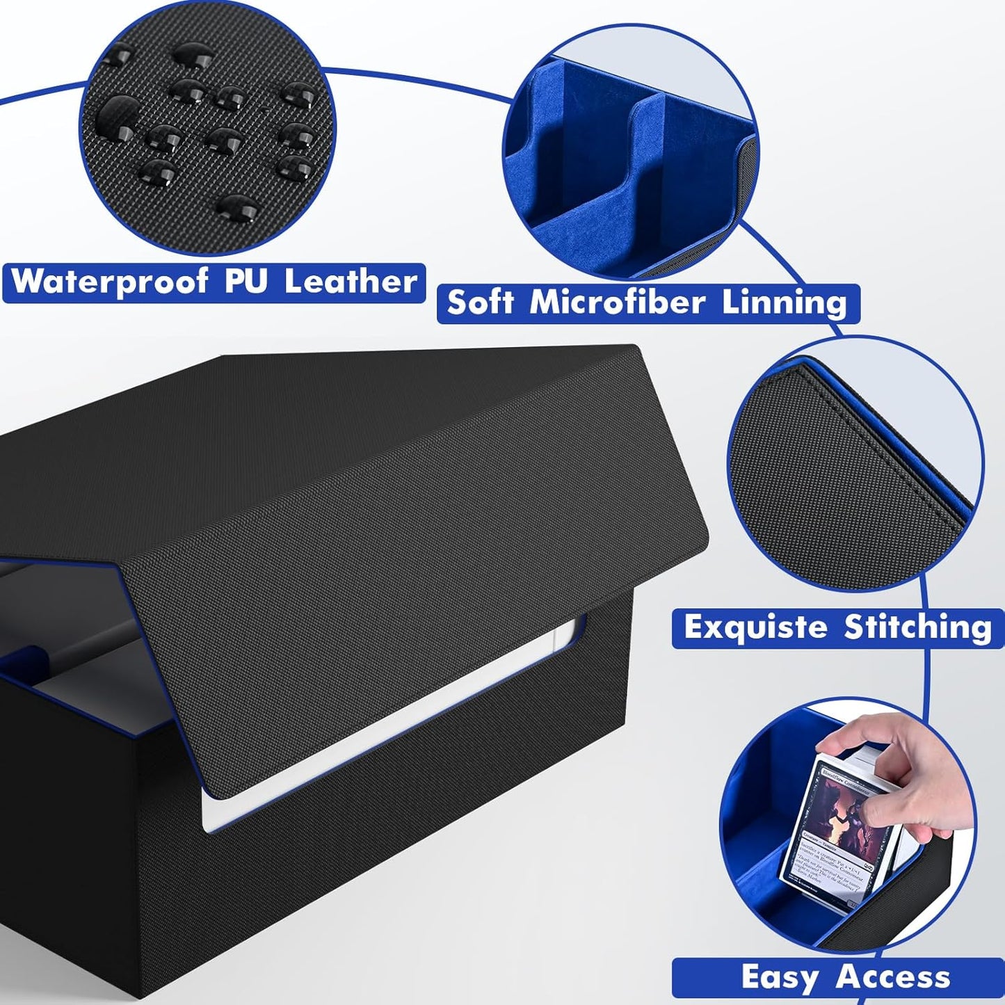 ZLCA Card Storage Box for MTG PTCG, Commander Deck Box Holds 3000+ Cards, Card Storage Case with 4 Stoppers, Card Organizer for TCG Sport Cards (Black)