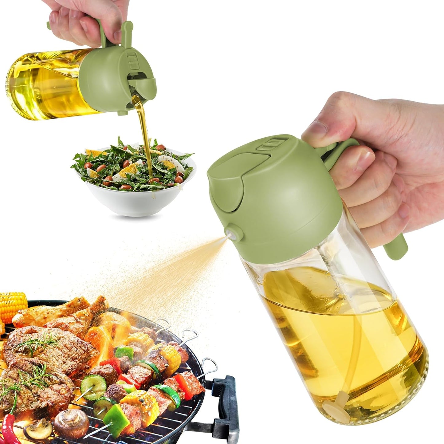Purilite Select 470ml Glass Oil Sprayer &amp; Dispenser Bottle – 2-in-1 Flip Top