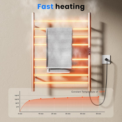 POPFLY Heated Towel Rack, Wall Mounted Electric Hot Towel Warmer, 4-Bar 304 Stainless Steel Small Heated Towel Warmer Rack for Bathroom with Timer and Temperature Control, Brushed