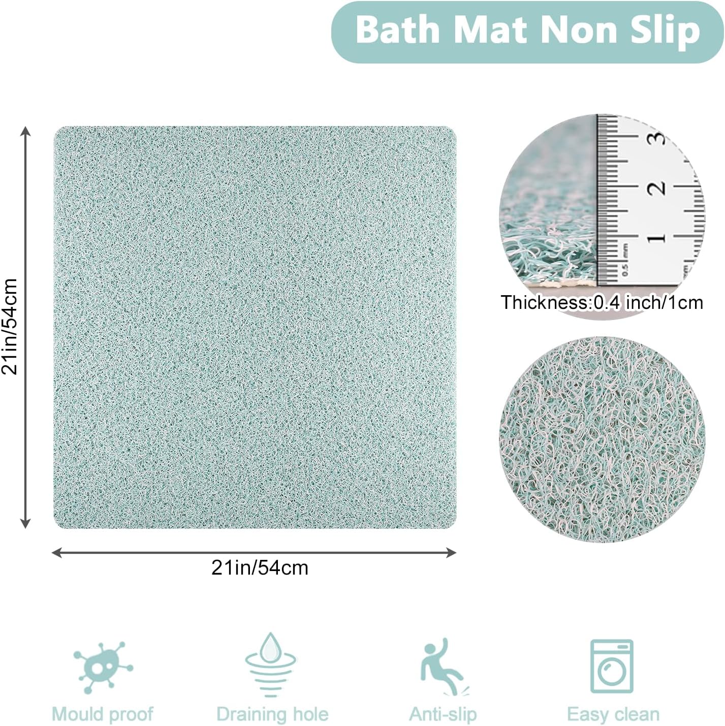 Square Shower Mat, Non Slip Bath Mat, Loofah Shower Stall Mats for Walk-in Shower, 32 x 32 Inches Shower Floor Mat with Drain, Bath Mats for Showers Bathroom, Tub, Seniors