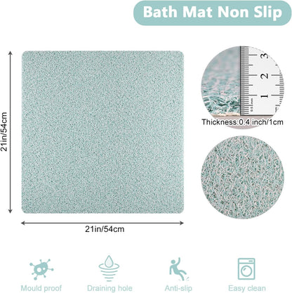 Square Shower Mat, Non Slip Bath Mat, Loofah Shower Stall Mats for Walk-in Shower, 32 x 32 Inches Shower Floor Mat with Drain, Bath Mats for Showers Bathroom, Tub, Seniors