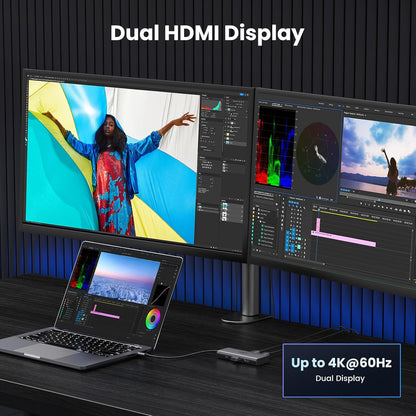 UGREEN Revodok USB C Docking Station Dual 4K@60Hz HDMI, 6-in-1 USB C Hub Dual Monitor with 4K@60Hz HDMI, PD Charging, USB C and 2 USB A 3.0 Data Port for HP, ASUS, ThinkPad and More