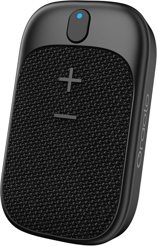 Oraolo Wearable Bluetooth Speaker, Clip on Portable Wireless Speaker with Microphone for Hands-Free Music and Calls, Mini Speaker for Work, Bike, Hiking, Running, 18H Long Playtime, 1 Pack
