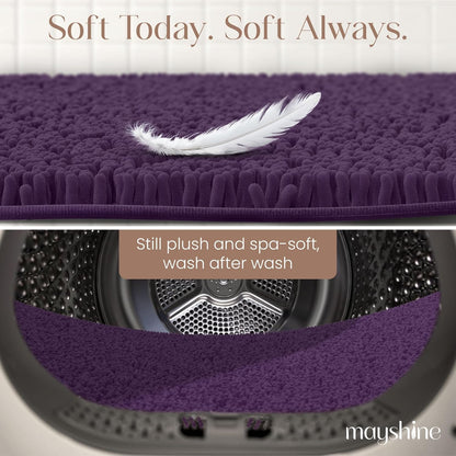 Soft Plush Chenille Bathroom Rug, Absorbent Microfiber Bath Mat, Machine Washable, Non-Slip Grip, Quick-Dry, Thick Shag Carpet Great for Bath, Shower Floor, Bedroom, or Door Mat (Beige, 17x24)