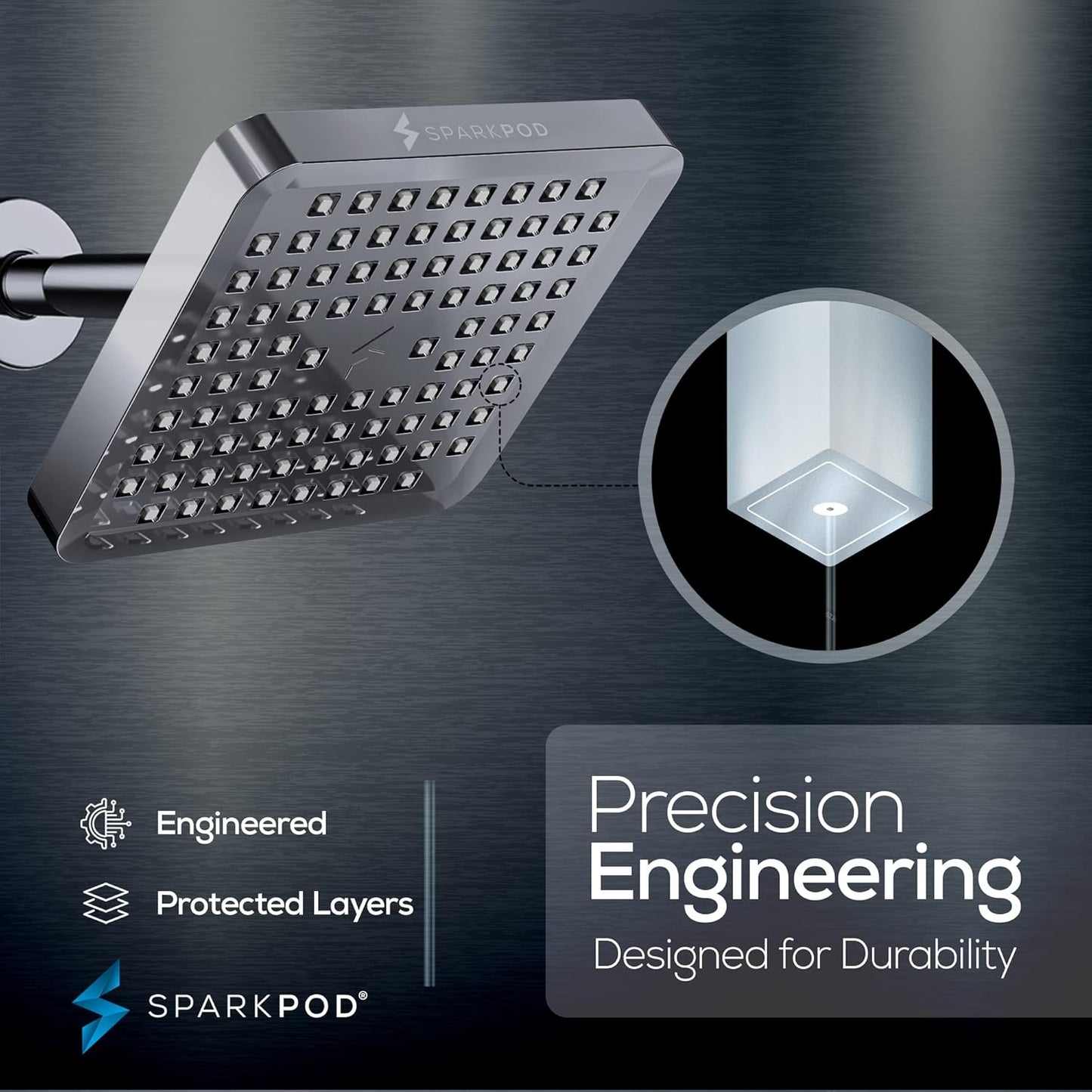 SparkPod Shower Head - High Pressure Rain - Premium Quality Luxury Design - 1-Min Install - Easy Clean Adjustable Replacement for Your Bathroom Shower Heads (Luxury Polished Chrome, 6 Inch Round)