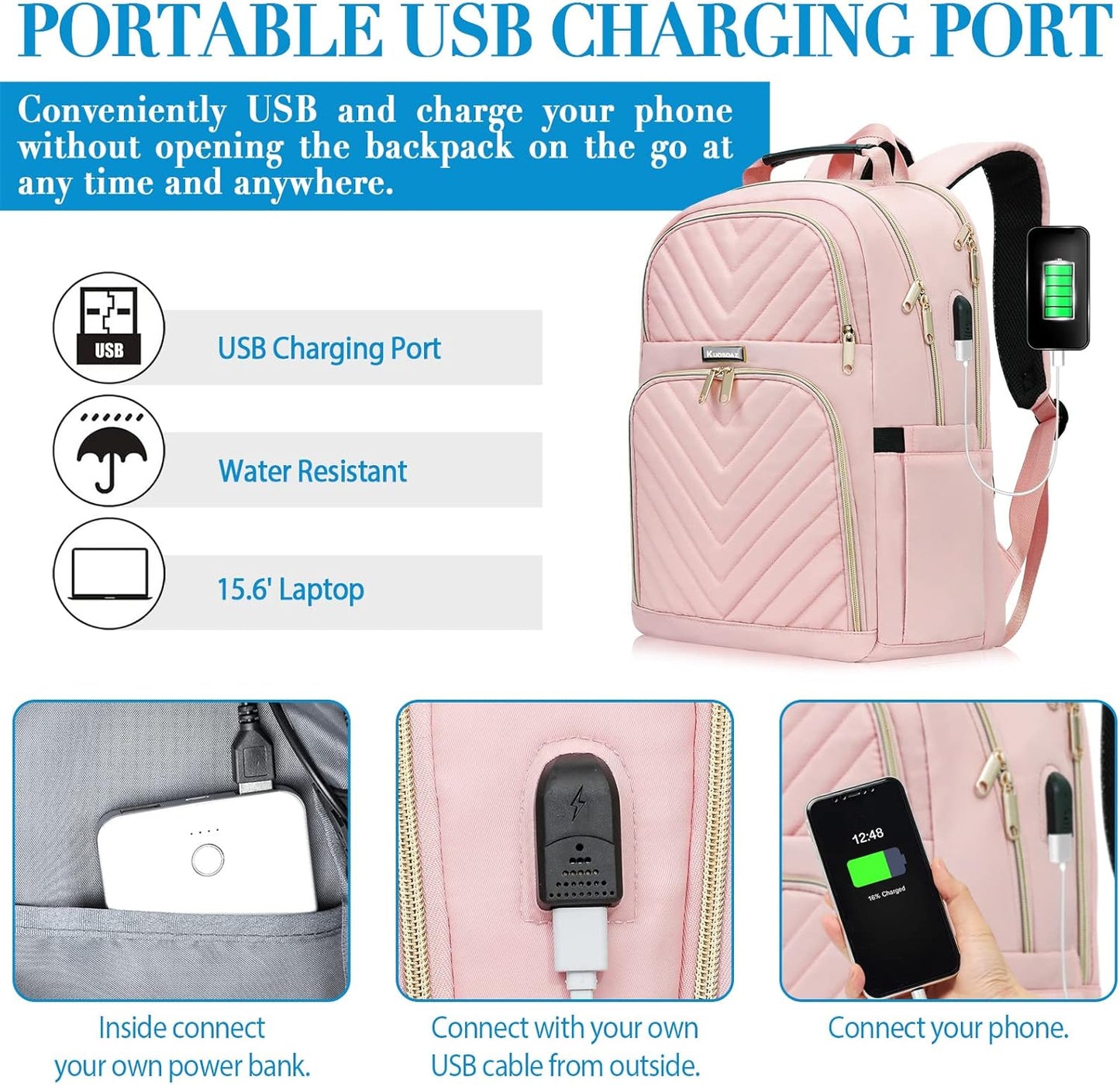 Laptop Backpack for Women Men, Large School Backpack for Girls with USB Charging Port, 17.3 Inch Work Travel Laptop Back Pack, College Student Bookbag Casual Daypacks, Black