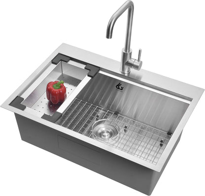 Yutong 16" x 20" Top-Mount/Drop in SS304 Stainless Steel Kitchen Black Sink Single Bowl Without Grid