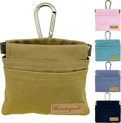 Raisingwell Dog Treat Pouch, Black Pocket Sized Pet Training Pouch, Cotton Fabric, Hand Free Dog Walking Bag with Carabiner, Self-Closing Pet Feed Snack Reward, for Pet Puppy Travel or Outdoor Use