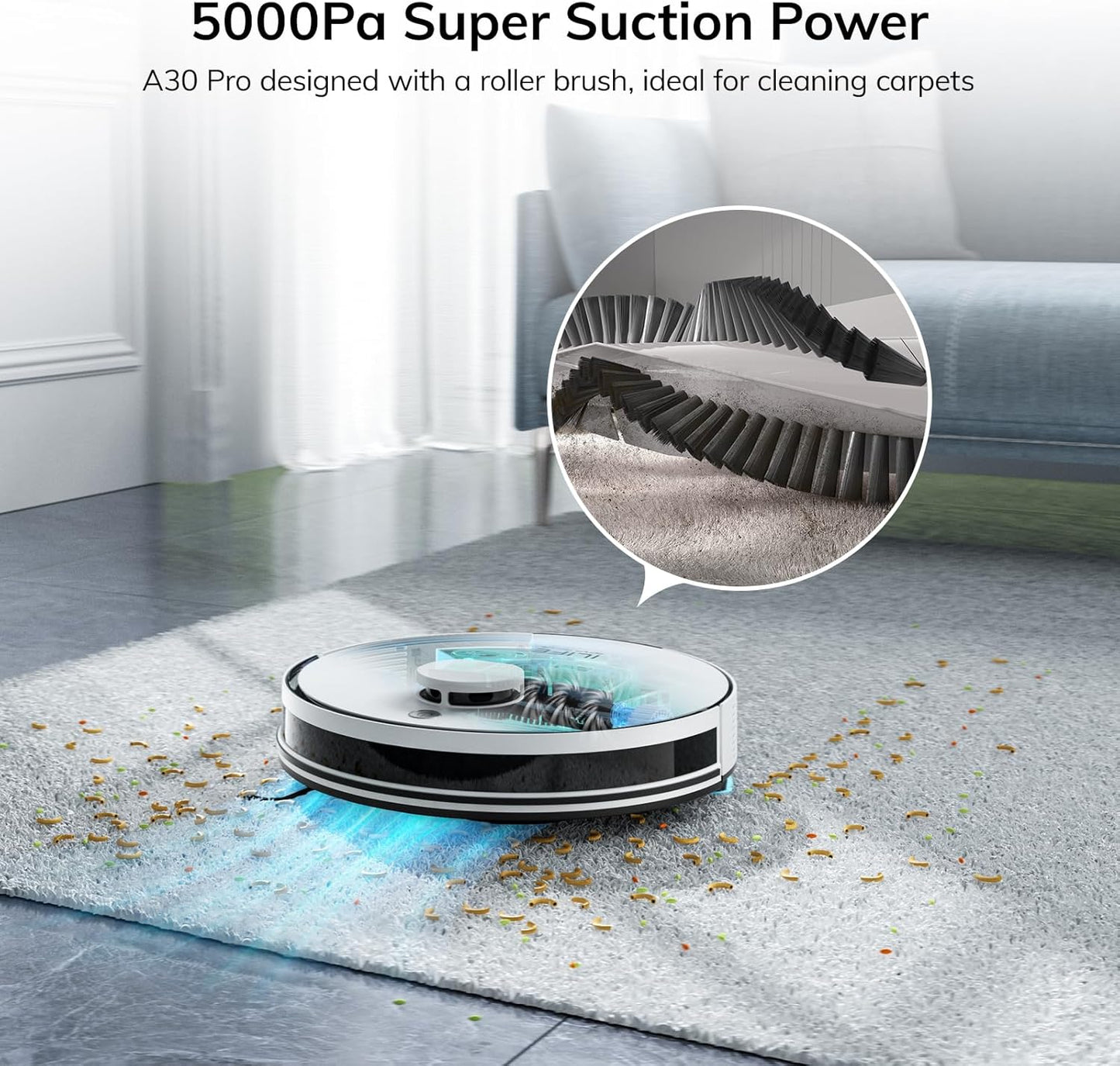 ILIFE A30 Pro Robot Vacuum and Mop, Self Emptying Station for 60 Days, 5000Pa Suction, LiDAR Navigation, No-Go Zones, 2.4G WiFi/App/Alexa/Remote Control, Roller Brush for Carpet, Hard Floors, 110V