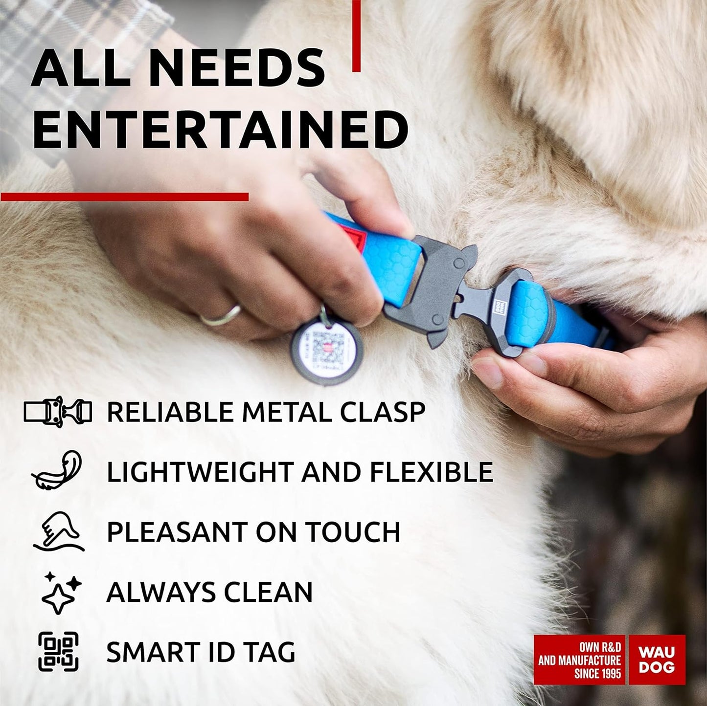 Waterproof Dog Collar - Adjustable Glow Dog Collar for Large Dogs, Small and Medium Dogs - Heavy Duty Dog Collars with Durable Metal Clasp and QR Dog Tag - Glow in The Dark Dog Collars