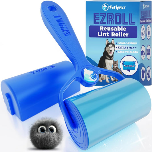 PetLovers Extra Sticky Lint Roller Mega Value Set for Pet Hair Removal, Dog and Cat Lint Remover (1 Pack Reusable)