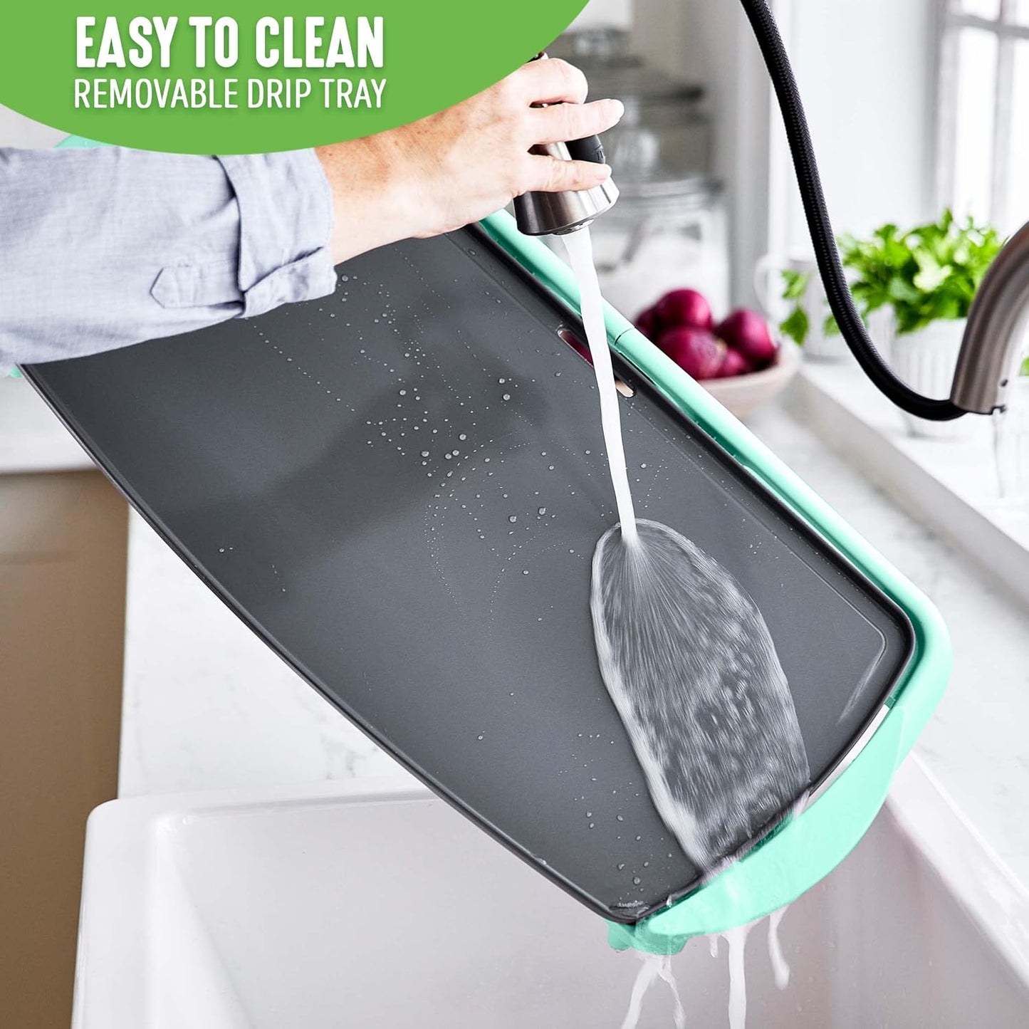 GreenLife Healthy Ceramic Nonstick, Extra Large 20" Electric Griddle for Pancakes Eggs Burgers and More, Stay Cool Handles, Removable Drip Tray, Adjustable Temperature Control, PFAS-Free, Soft Pink