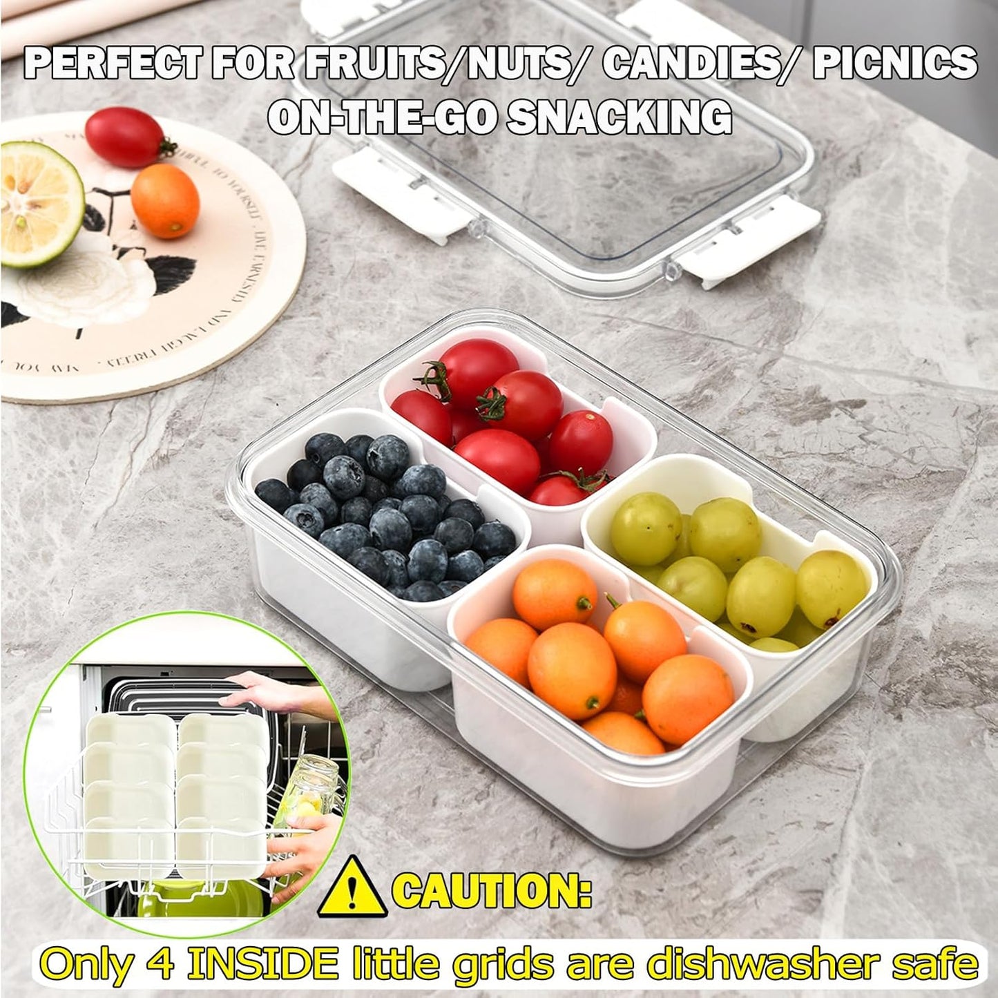 KIGITIONE Snackle Box, Pink 8 Compartments Portable Serving Tray, Divided Snackle Box Container with Lid and Handle, Snack Organizer for Fruits, Snacks, Nuts, Candy, Ideal for Party, Travel & Picnics