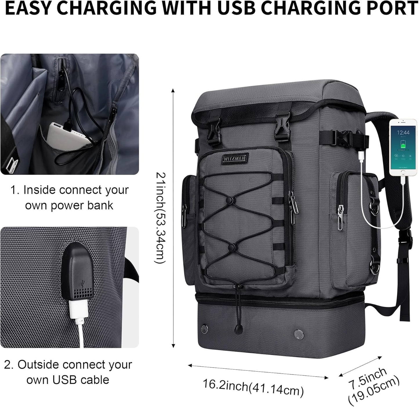 WITZMAN Travel Backpack for Men Women Carry on Bags for Airline Approved Convertible Duffle Luggage Backpack Shoe Compartment