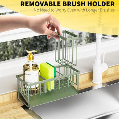 Cisily Kitchen Sink Caddy Organzier with High Brush Holder, Sponge Holder for Sink, 304 Rustproof Stainless, Kitchen Countertop Soap Dispenser Organizer, Kitchen Decor and Accessories (Black)