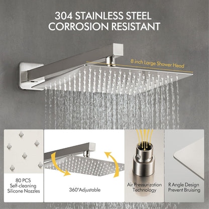 Fransiton Shower System Rain Shower System Set Ceiling Mounted, Rainfall Shower Head with Handheld, Bathroom Shower Kit (Valve Included) (8" - Wall Mount, Matte Black)