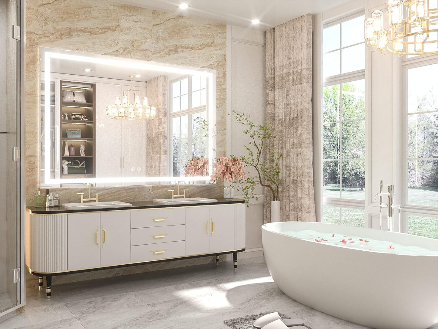 TETOTE 36 x 28 Bathroom LED Mirror Bedroom LED Mirror Fashion Style Vanity Makeup Mirror Dimmable Anti-Fog Wall Mounted Birthday Gift Housewarming Gift Wedding Gift