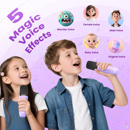Karaoke Machine for Kids Adults, Portable Bluetooth Mini Karaoke Microphone Singing Speaker Karaoke Player with 2 Wireless Mic Toys for All Smartphones,Birthday, Family,Home Party (Purple)