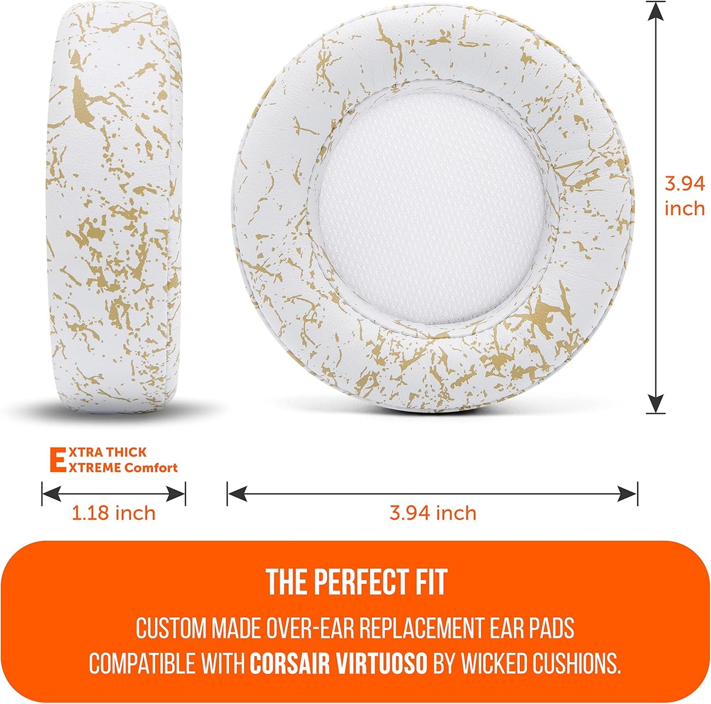 WC Upgraded Replacement Earpads for Corsair Virtuoso RGB Wireless Gaming Headset Made by Wicked Cushions | Improved Durability, Thickness, Softer Leather, and Sound Isolation | (Geo Grey)