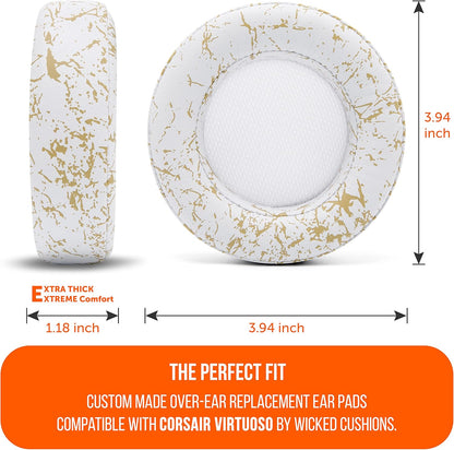 WC Upgraded Replacement Earpads for Corsair Virtuoso RGB Wireless Gaming Headset Made by Wicked Cushions | Improved Durability, Thickness, Softer Leather, and Sound Isolation | (Geo Grey)