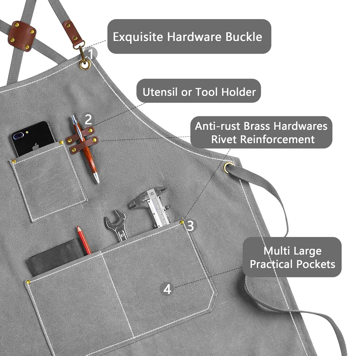 CONTAIL Chef Apron for Men Women,Canvas Aprons with Pockets-Cross Back Kitchen Apron for Cooking Grilling Baking BBQ Barber