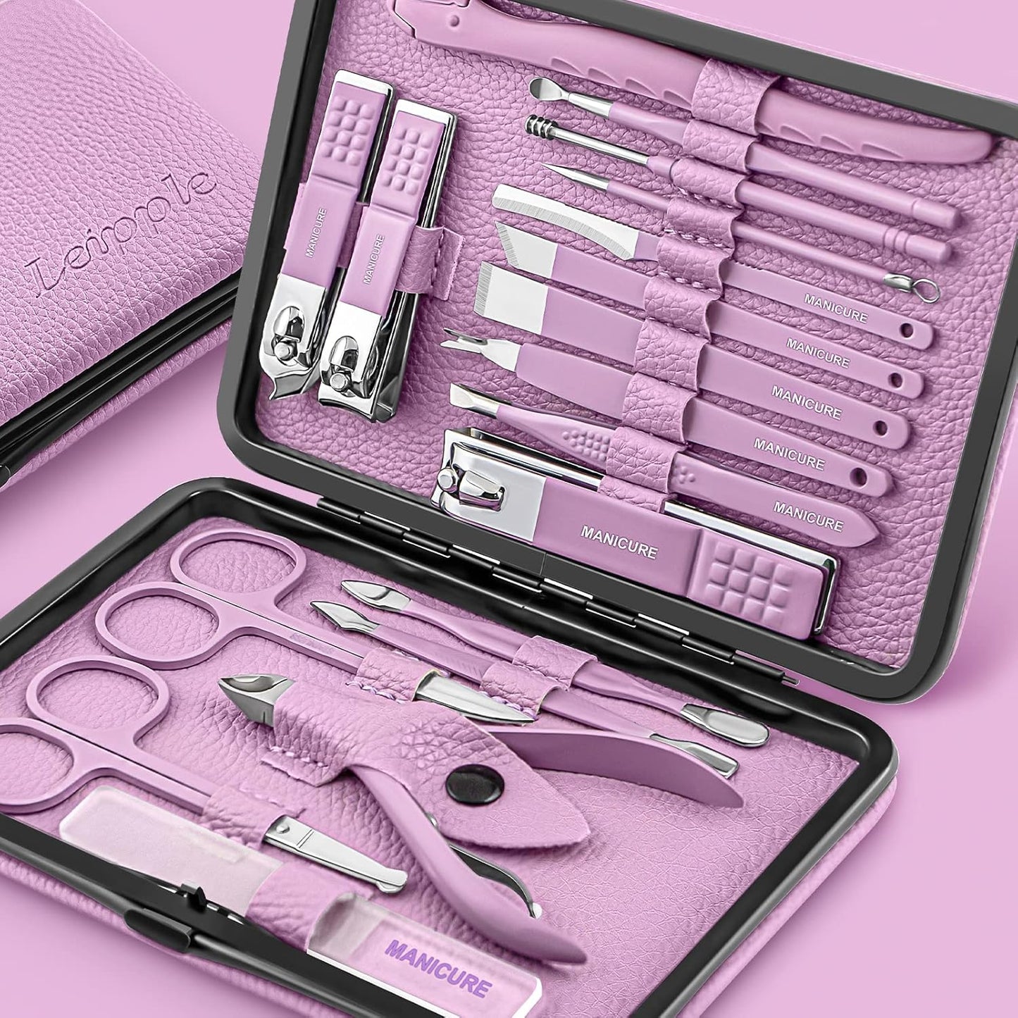 Manicure Set Professional Pedicure Kit Nail Clippers Kit - 18 Pcs Nail Care Tools - Grooming Kit with Luxurious Upgraded Travel Case (Blue)