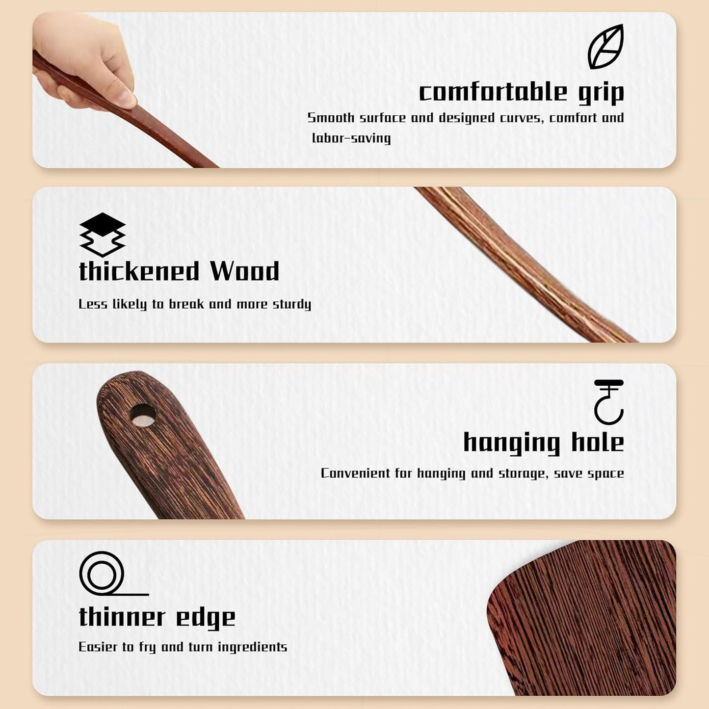 Wood Spatula for Cooking Wooden Kitchen Utensil Natural Wood Spatula Slotted Turner for Nonstick Pan Cookware 12 inch Frying Spatulas with Flat Bottom Edge Stirring Mixing and Flipping Turners