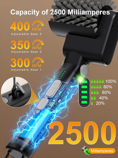 Electric Grill Brush, 3-Speed Power Control Grill Brush for Outdoor Grill, Rechargeable BBQ Grill Brush, Cordless Grill Cleaning Brush with 2 Brush Head & Scouring Pad, Gifts for Men/Dad