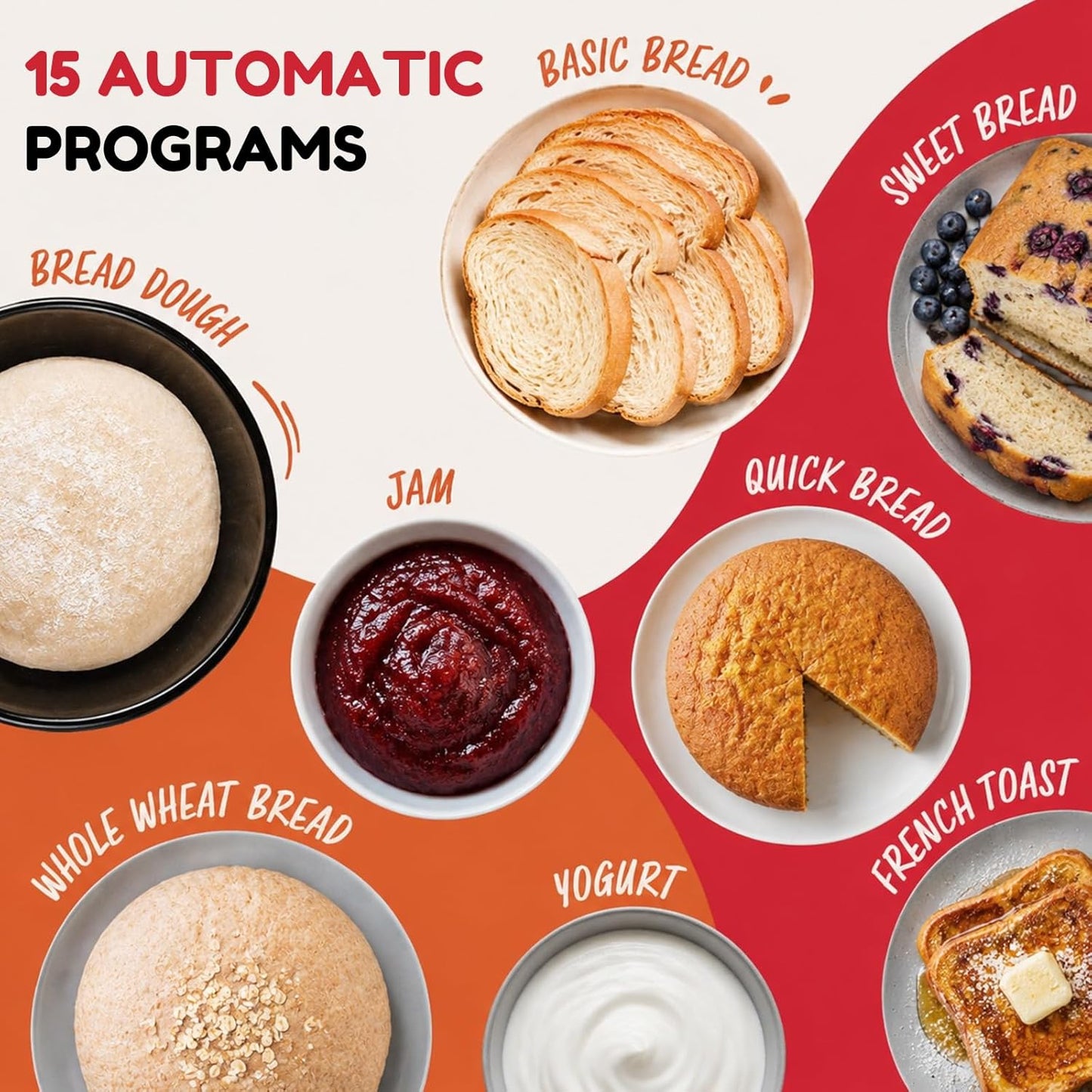 Davivy 3LB Large Capacity Bread Machine, 850W Powerful Automatic Bread Maker with 15 Programs, 3 Crust Colors & 1.5H 3LB Quick Bake, Nonstick Pan, 15H Delay Timer for Gluten Free Yogurt Dough