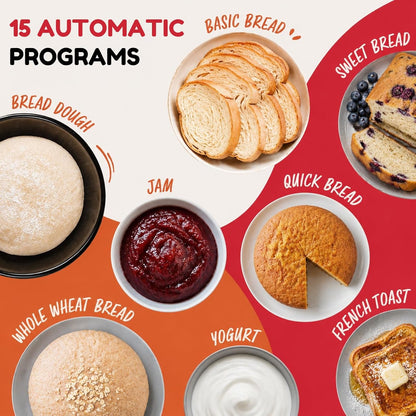 Davivy 3LB Large Capacity Bread Machine, 850W Powerful Automatic Bread Maker with 15 Programs, 3 Crust Colors & 1.5H 3LB Quick Bake, Nonstick Pan, 15H Delay Timer for Gluten Free Yogurt Dough