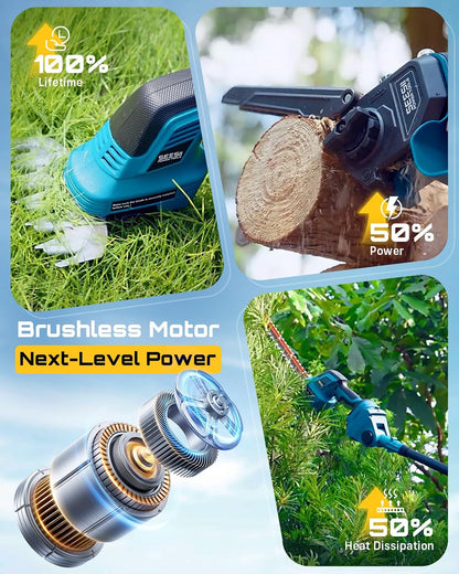 SEESII 6-in-1 Cordless Mini Chainsaw Pole Saw & Hedge Trimmer Combo Kit