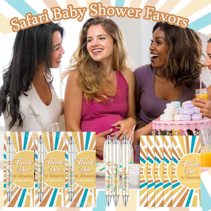 Lebsitey 50 Sets Pen Baby Shower Favors Gifts for Guests Includes 50 Rolling Paper Ballpoint Pens and 50 Greeting Thank You Bookmarks Baby Shower Party Favors (Safari)