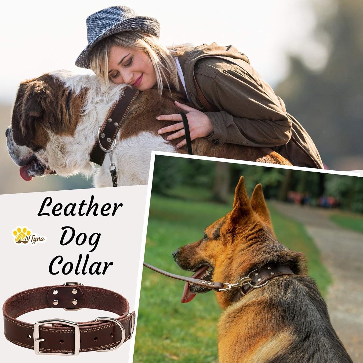 ADITYNA Heavy-Duty Leather Dog Collar for Medium Dogs - Soft and Strong, 100% Genuine Leather - Collier Pour Chien (Medium: Fit 13" - 20" Neck, Brown)
