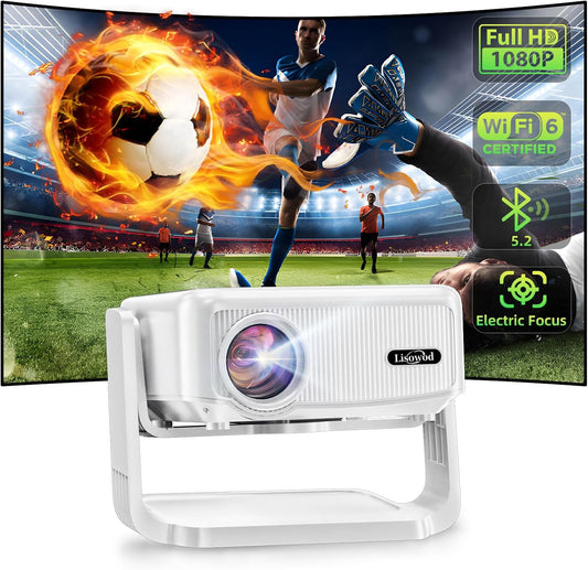 [550ANSI/360°Adjustable Stand] Mini Projector Bluetooth 5.2 & WiFi 6, One-Key Remote Focus+Auto Keystone, 1080P HD, Zoom, Lisowod 2025 Portable Outdoor Movie Projecteur for TV Stick/PS5/HDMI/Phone/PC - PuriLite